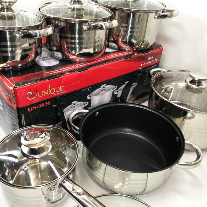 Набор посуды UNIQUE UN-5036 из нержавеющей стали с толстым 5-ти слойным дном.