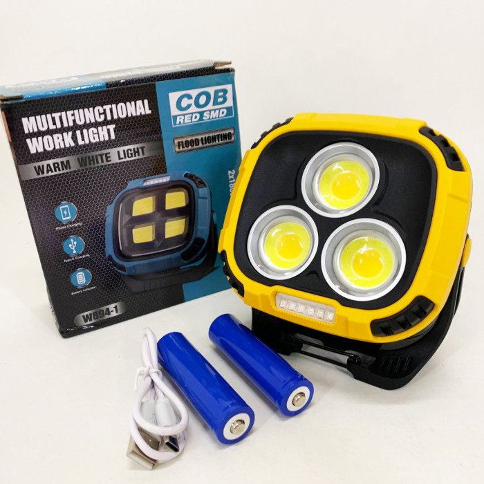 Прожектор ліхтар кемпінг W891-1-3COB(White+Yellow)+5SMD(Red) Power bank