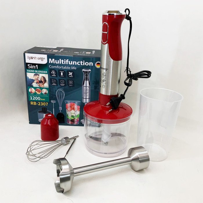 Блендер 5в1 Rainberg RB-2307 багатофункціональний занурювальний та стаціонарний Red
