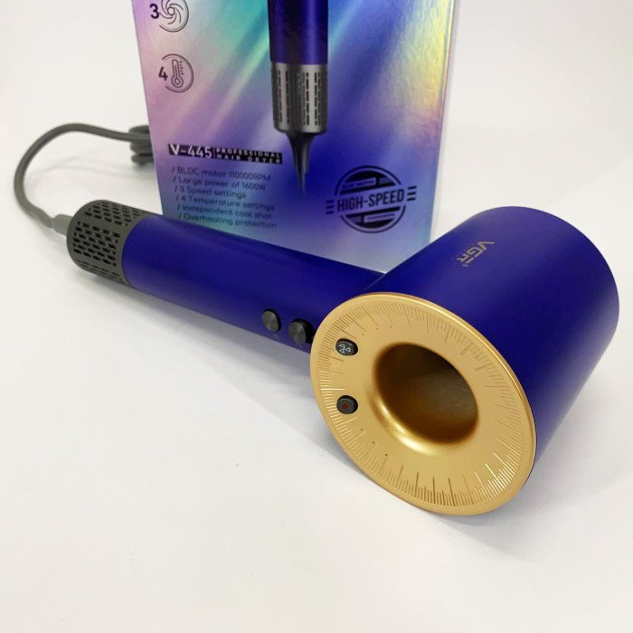 Фен професійний VGR V-445 BLUE, 3 рівні обдування, 4 рівні температури, 1600 Вт