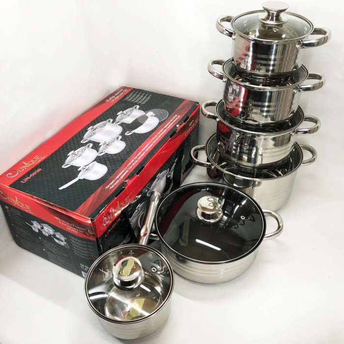 Набор посуды UNIQUE UN-5036 из нержавеющей стали с толстым 5-ти слойным дном.