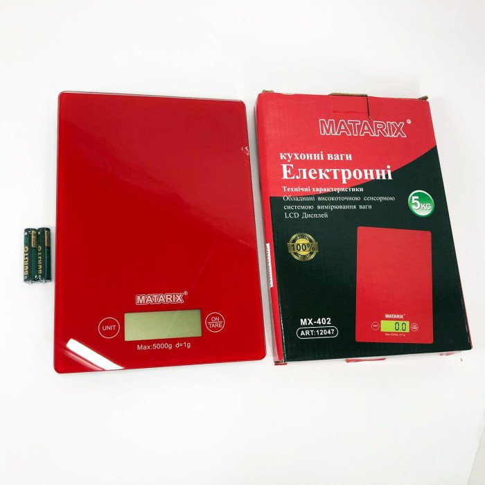 Ваги кухонні MATARIX MX-402 5 кг з дисплеєм, Ваги кухонні для продуктів домашні. Колір: червоний