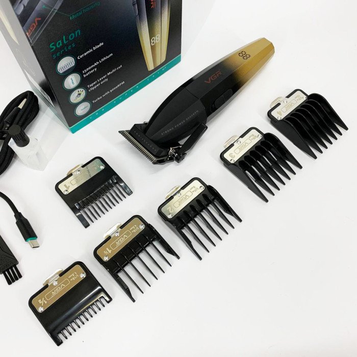 Машинка для стрижки волосся акумуляторна Professional Turbo з різними насадками VGR V-003. Колір: жовтий