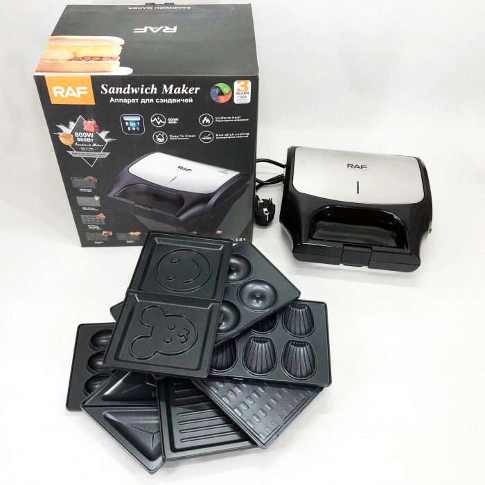 Вафельниця бутербродниця гриль сендвічниця електрична 8 в 1 RAF R.551 850W Мультипекар з 8 формами