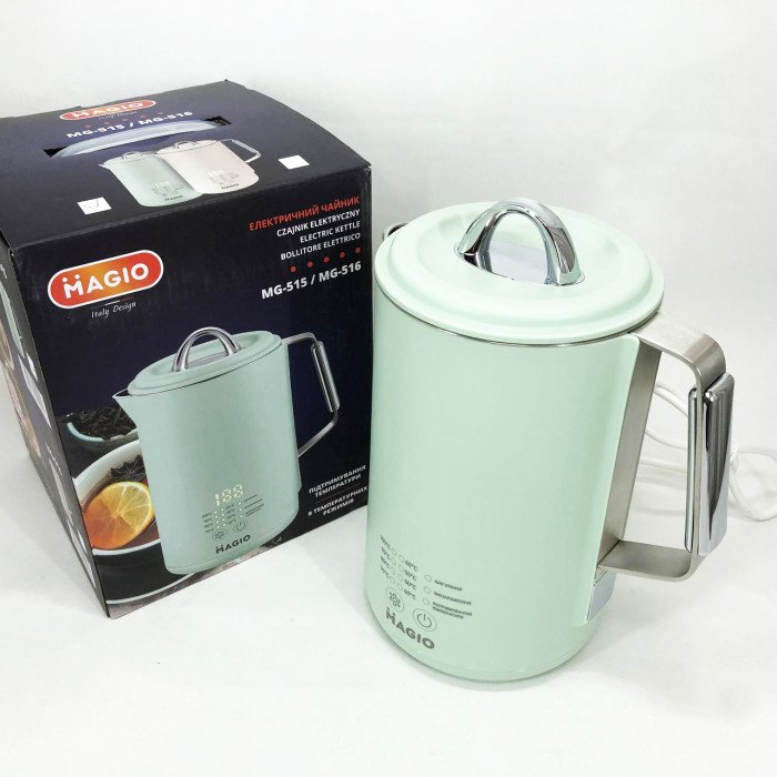 Електрочайник Magio MG-515, 1.5 л, 1500 Вт, з подвійними стінками та регулюванням температури