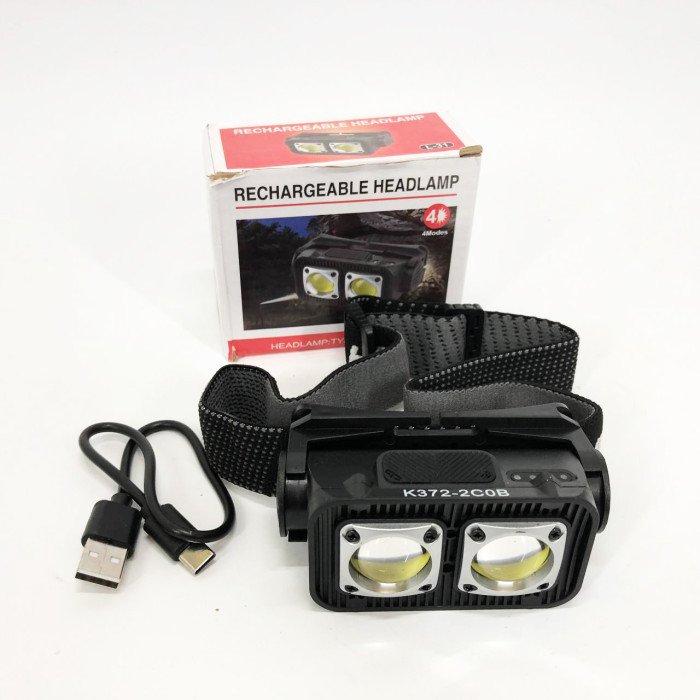 Ліхтар налобний K372-2COB з датчиком руху, Світлодіодний ліхтар на лоб, Ліхтарик на голову із зарядкою