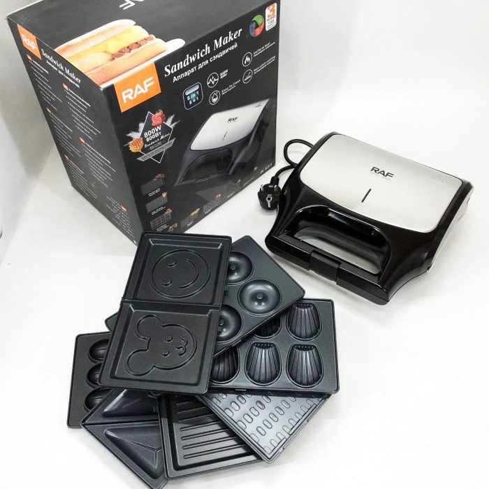 Вафельниця бутербродниця гриль сендвічниця електрична 8 в 1 RAF R.551 850W Мультипекар з 8 формами