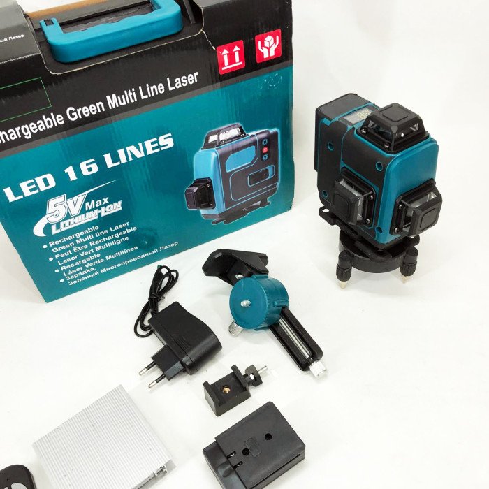 Рівень лазерний лінійний нівелір акумуляторний Laser 4D, 16 ліній, робоча відстань 30м, у валізі