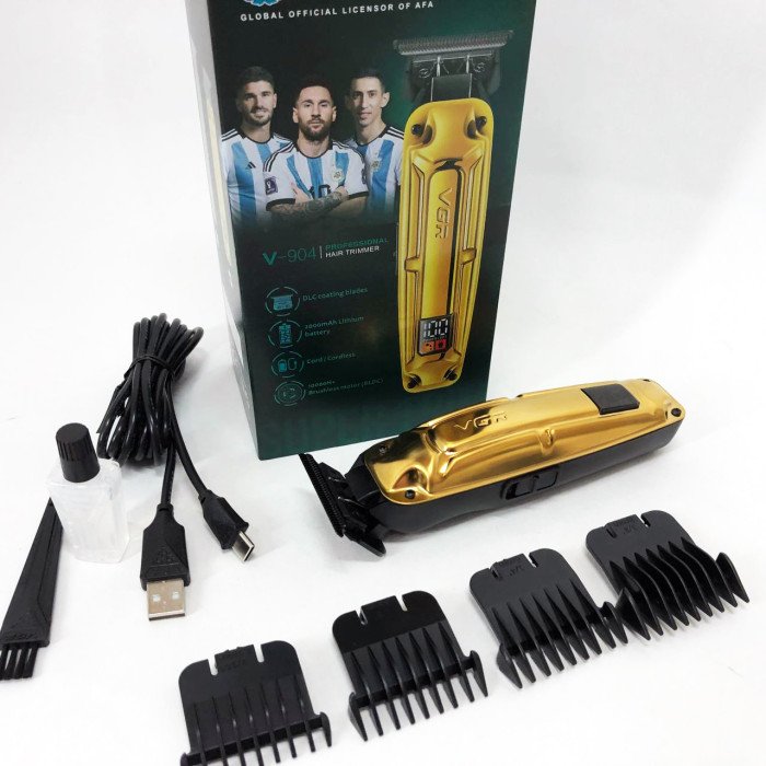 Акумуляторна машинка VGR V-904 для стрижки волосся VGR, машинка з дисплеєм та змінними насадками