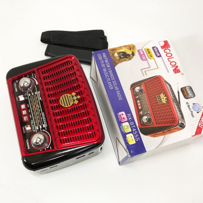 Радіоприймач акумуляторний Golon RX-456 із сонячною панеллю, Радіо приймач. Колір: червоний