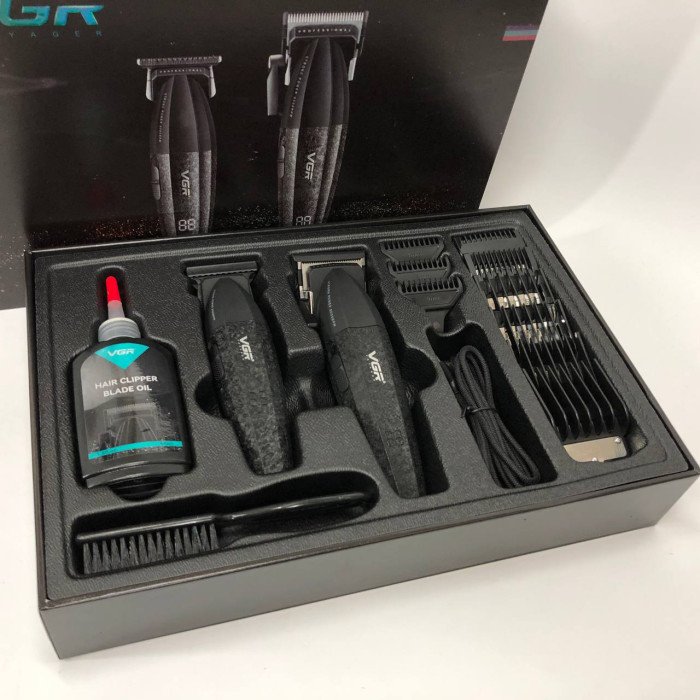 Професійний набір для стрижки волосся VGR V-640 акумуляторний Barber Combo PREMIUM. Колір: чорний