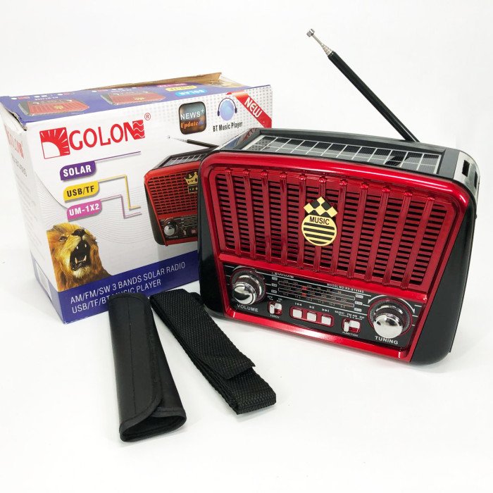 Радіоприймач акумуляторний Golon RX-456 із сонячною панеллю, Радіо приймач. Колір: червоний