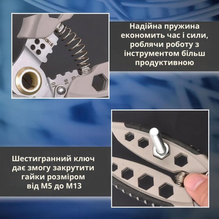Інструмент для зняття ізоляції 16 в 1, стискання клем, зачистки проводів Мультитул стрипер
