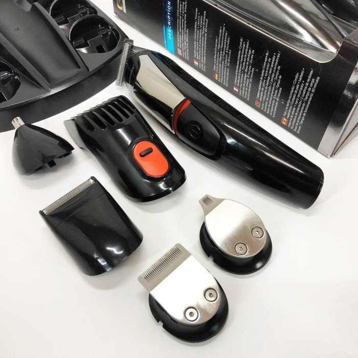 Машинка для стрижки 5в1 Geemy GM-853 стайлер, бритва, триммер на акумуляторі нержавіюча сталь 6 насадок