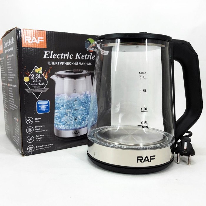 Електричний скляний чайник RAF R.7846, 2.3 л, 2000 Вт