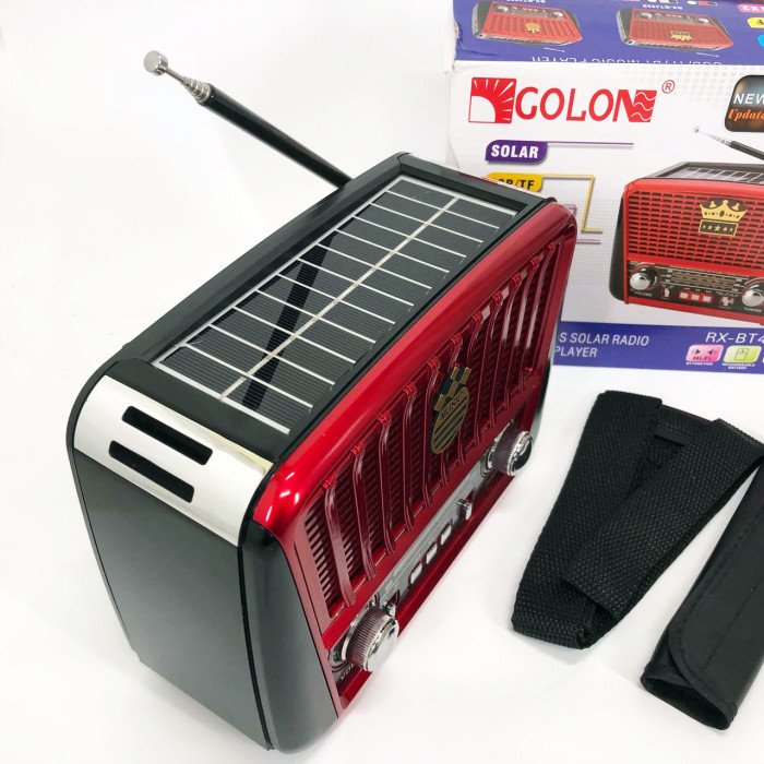 Радіоприймач акумуляторний Golon RX-456 із сонячною панеллю, Радіо приймач. Колір: червоний