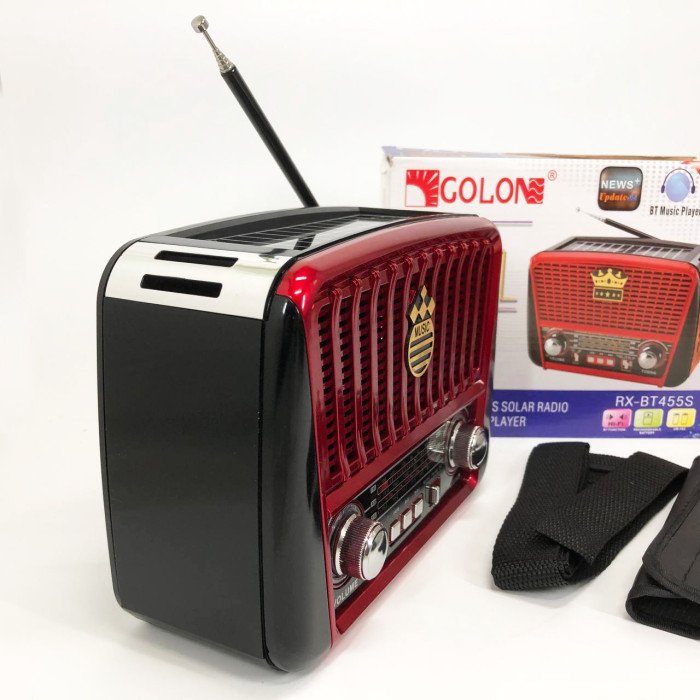 Радіоприймач акумуляторний Golon RX-456 із сонячною панеллю, Радіо приймач. Колір: червоний