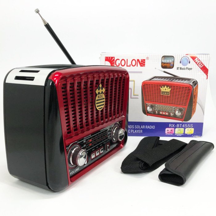 Радіоприймач акумуляторний Golon RX-456 із сонячною панеллю, Радіо приймач. Колір: червоний