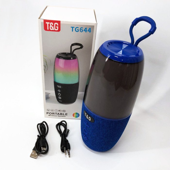 Портативна колонка TG644 5W з RGB підсвічуванням та ремінцем, музичні колонки для вулиці. Колір: синій
