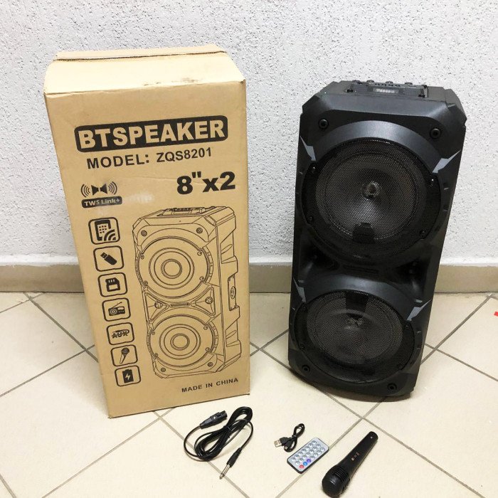 Колонка ZQS-8201 Бездротова переносна акустична Bluetooth з підсвічуванням мікрофоном AUX пульт Д/У