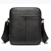 Чоловіча шкіряна сумка месенджер компактна чорна з натуральної шкіри флотар