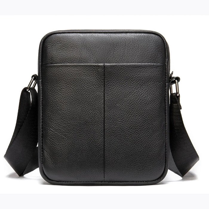 Чоловіча шкіряна сумка месенджер компактна чорна з натуральної шкіри флотар