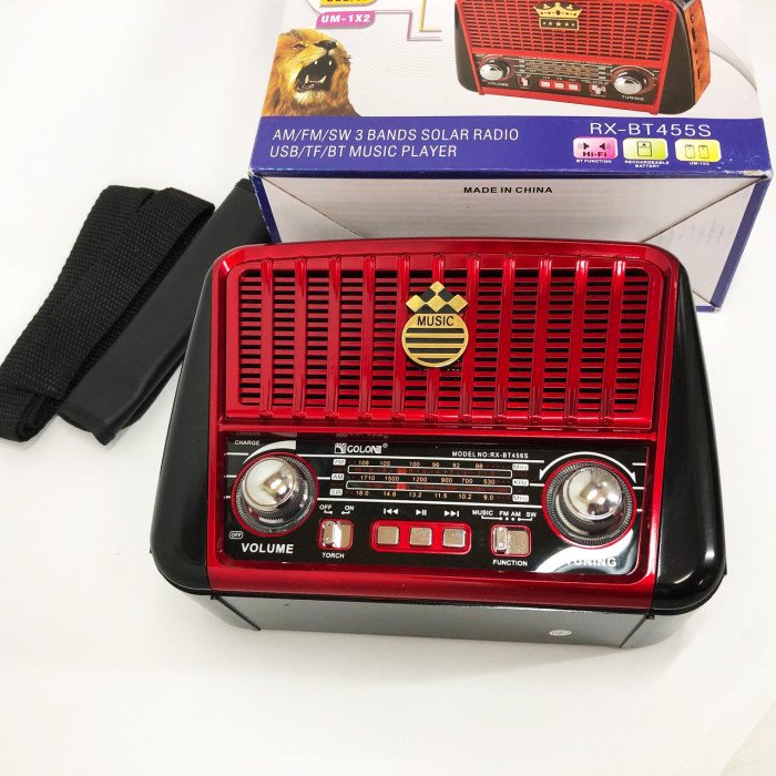 Радіоприймач акумуляторний Golon RX-456 із сонячною панеллю, Радіо приймач. Колір: червоний