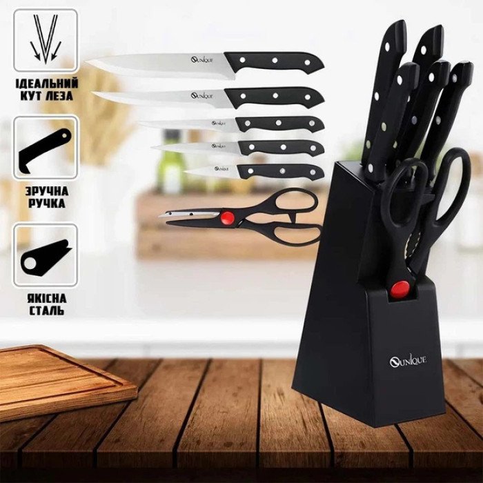 Набір кухонних ножів з ножицями та підставкою UNIQUE UN-1836