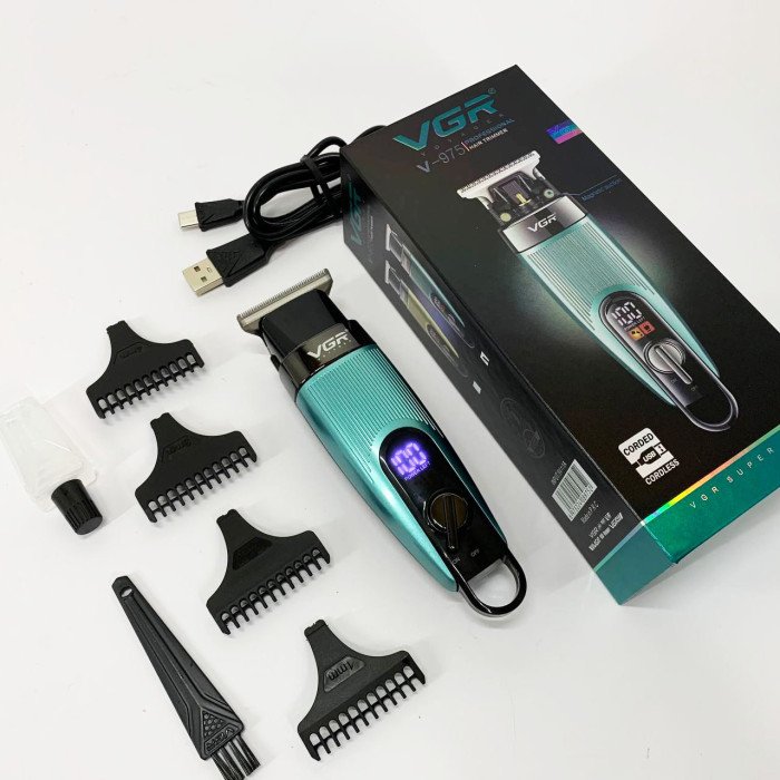 Машинка для стрижки волосся VGR V-975 тример для бороди та вусів. Колір: зелений