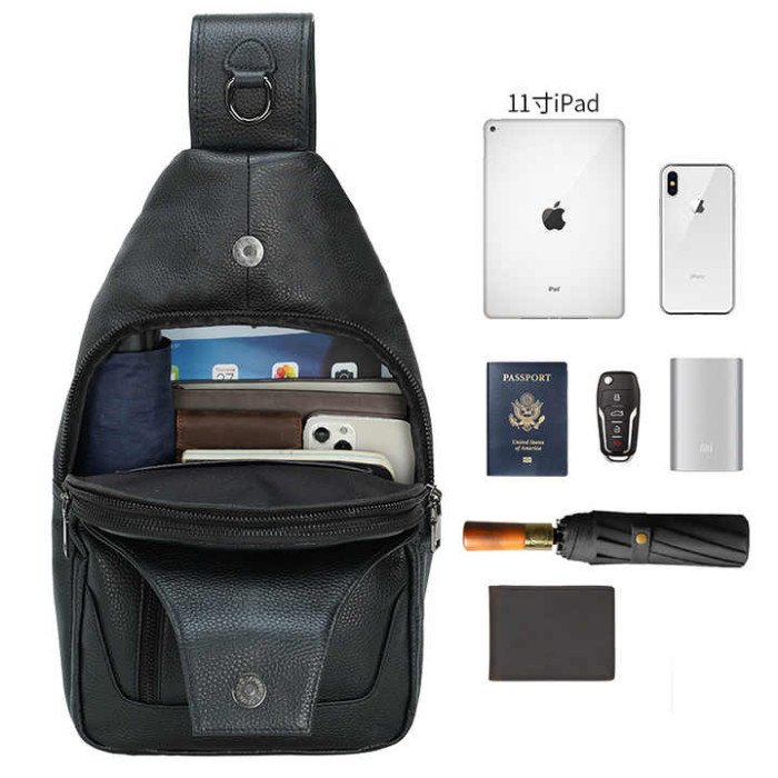 Преміальна чоловіча шкіряна сумка з натуральної італійської шкіри, чорна