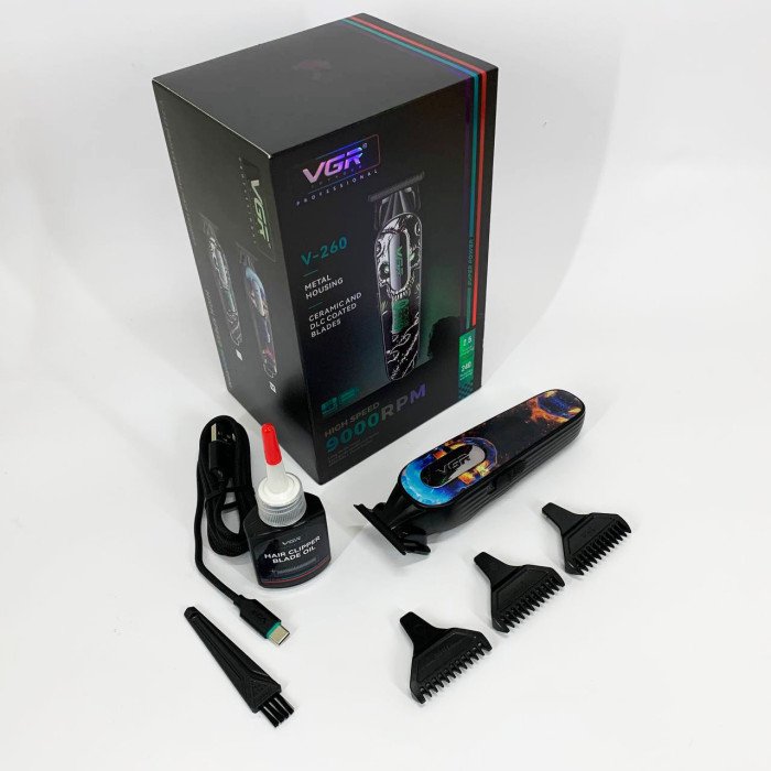 Тример акумуляторний для стрижки VGR V-260 RED, 3 насадки, LED дисплей