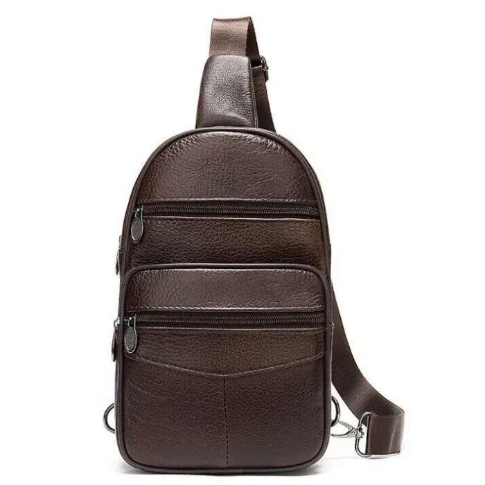 Стильна чоловіча шкіряна сумка слінг,середнього розміру з якісної італійської шкіри у фірмовій упаковці