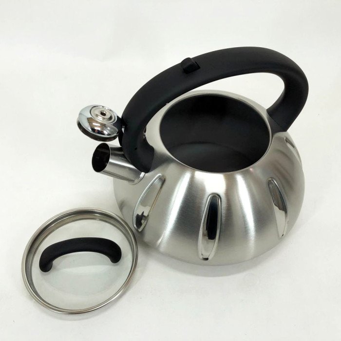 Чайник із свистком Unique UN-5303 кухонний на 3 літри, металевий чайник із нержавіючої сталі. Колір: чорний