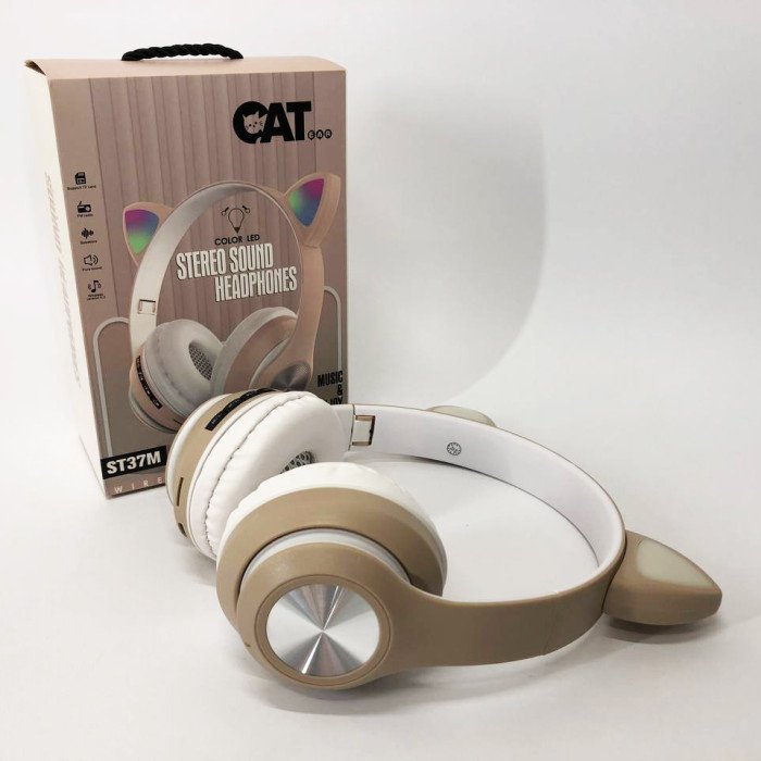 Навушники накладні бездротові ST37M зі котячими вушками, що світяться. Колір: золотий