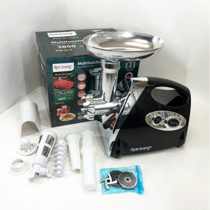 М'ясорубка Rainberg RB-675 3800W із соковижималкою, м'ясорубка електрична метал. Колір: чорний