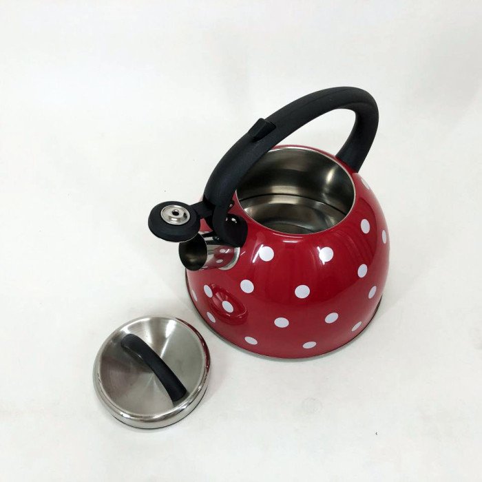 Чайник із свистком для газової плити Unique UN-5301 2,5л горошок, гарний чайник для плити. Колір: червоний