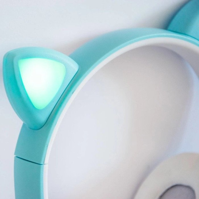 Бездротові навушники ST77 LED з котячими вушками, що світяться. Колір: синій