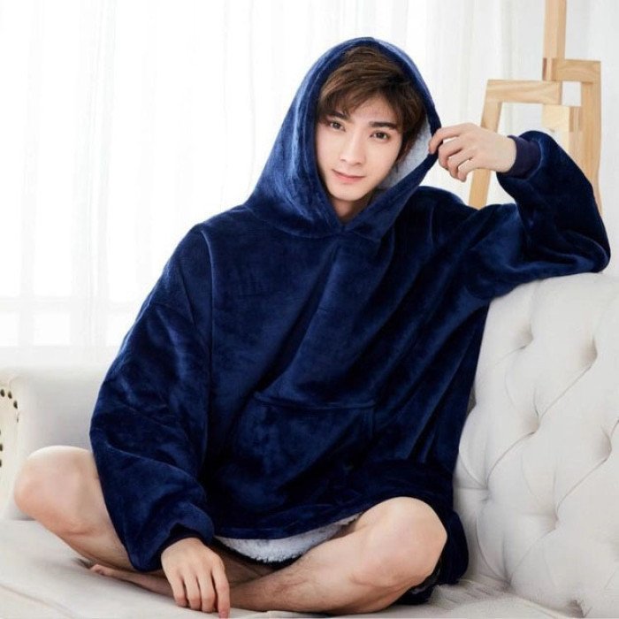 Толстовка плед з капюшоном і рукавами Huggle Hoodie оверсайз. Колір: синій