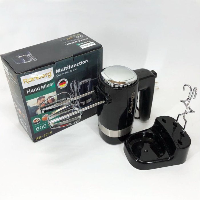 Міксер ручний Rainberg RB-2216 (5 швидкостей, 2 насадки та підставка) 600W, потужний міксер блендер ручний