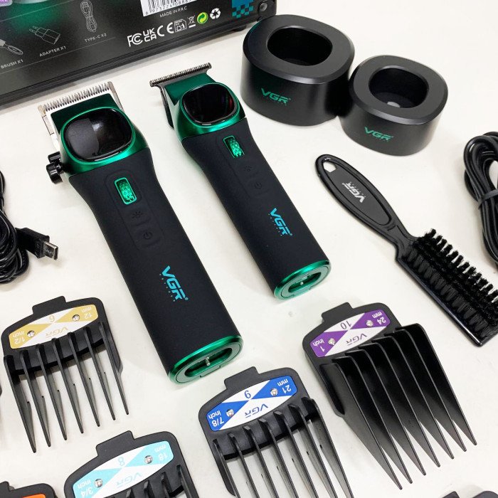 Комплект VGR 2 в 1 V-885 S2 GREEN, акумуляторна машинка для стрижки та триммер