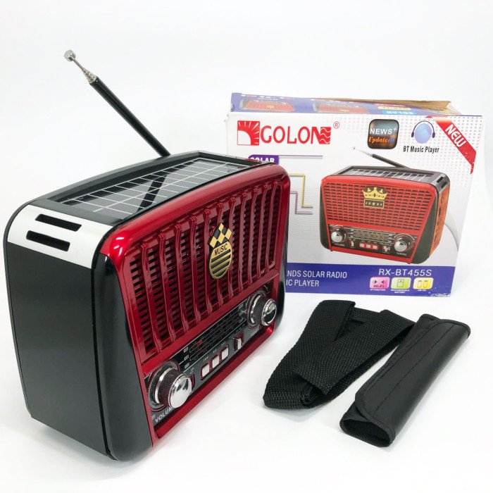 Радіоприймач акумуляторний Golon RX-456 із сонячною панеллю, Радіо приймач. Колір: червоний