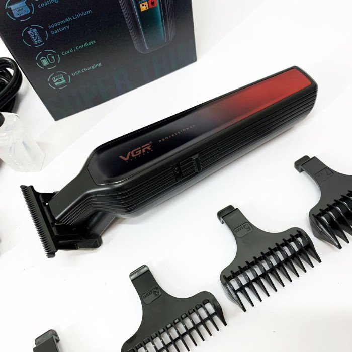 Професійний триммер для бороди та вусів з керамікою VGR V-930 насадки 1-7 мм. Колір: червоний