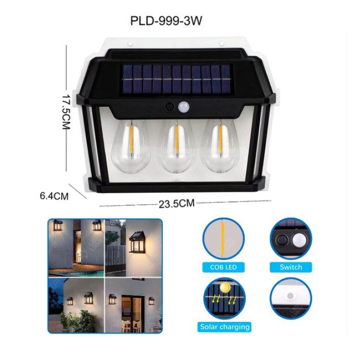 Ліхтар вольфрамова лампа на сонячній батареї 999-38W, датчик руху, АКБ 18650