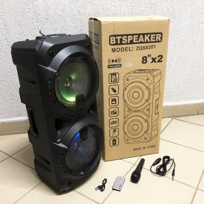Колонка ZQS-8201 Бездротова переносна акустична Bluetooth з підсвічуванням мікрофоном AUX пульт Д/У