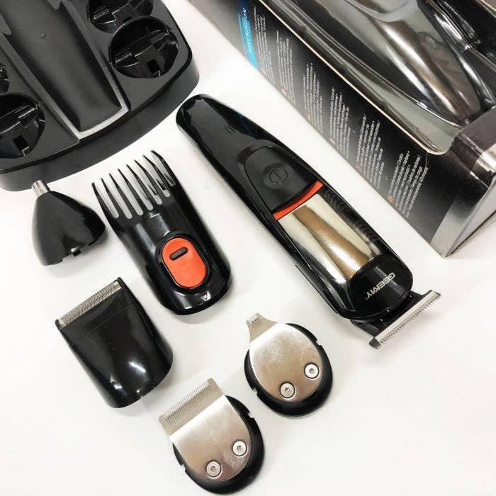 Машинка для стрижки 5в1 Geemy GM-853 стайлер, бритва, триммер на акумуляторі нержавіюча сталь 6 насадок