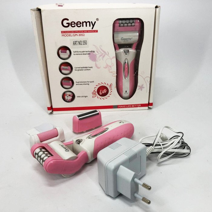 Епілятор депілятор жіночий електричний бездротовий + триммер + пемза 3 в 1 Gemei GM-3052