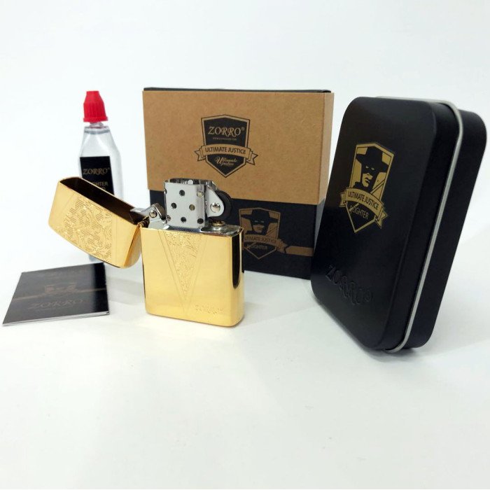 Запальничка бензинова Zorro HL-366, запальничка на день народження, вітрозахисна запальничка. Колір: золотий