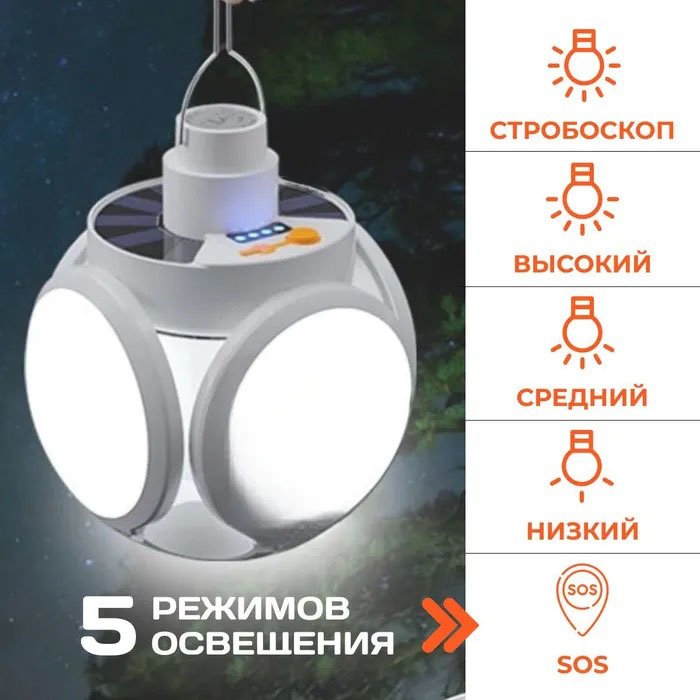 Ліхтар Лампа для кемпінгу акумуляторна BL-2029 + SOLAR на сонячній батареї кемпінговий складаний ліхтар