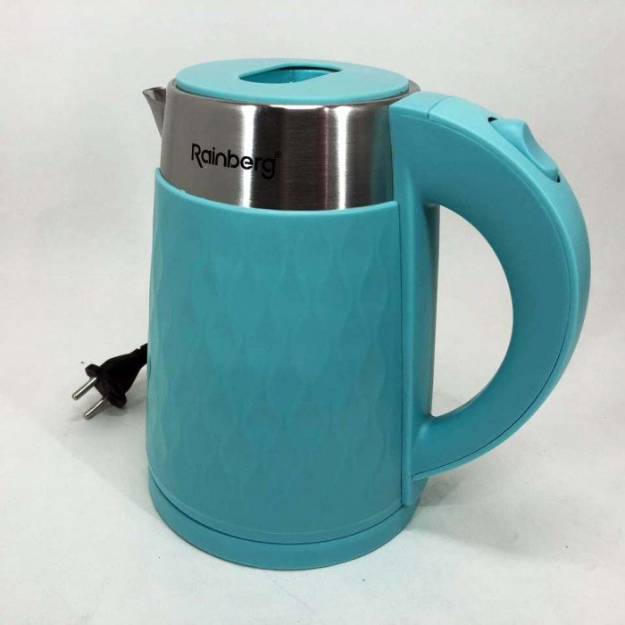 Чайник електричний Rainberg RB-2226BR із нержавіючої сталі 2000Вт 2л, безшумний чайник. Колір: блакитний