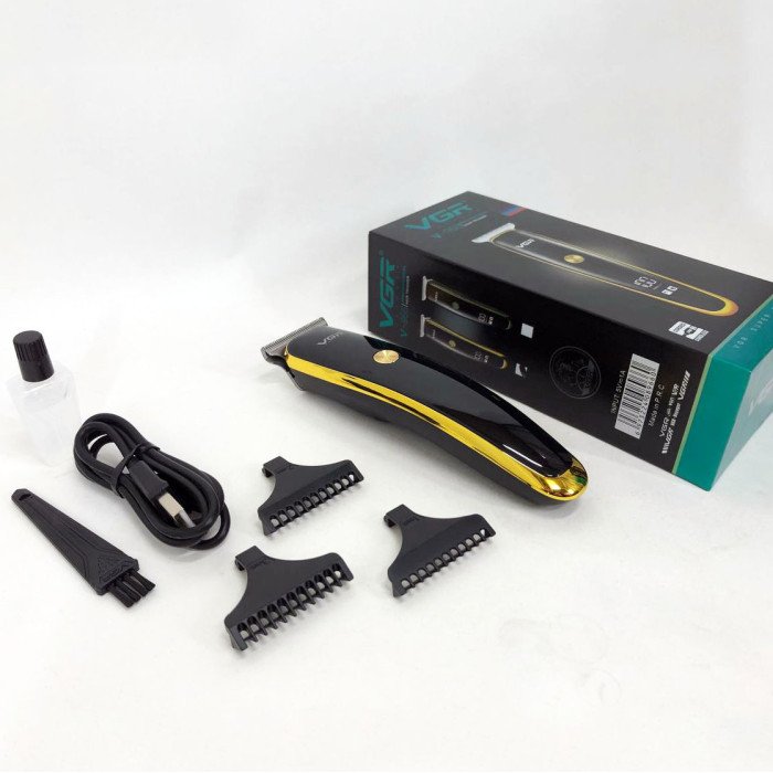 Тример для стрижки волосся та бороди VGR V-966 LED Display, машинка чоловіча для гоління. Колір: золотий